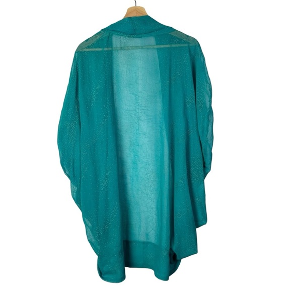 Boutique Reverse Teal Blue Gold Studded Kimono Open Front Top OS - Picture 2 of 4